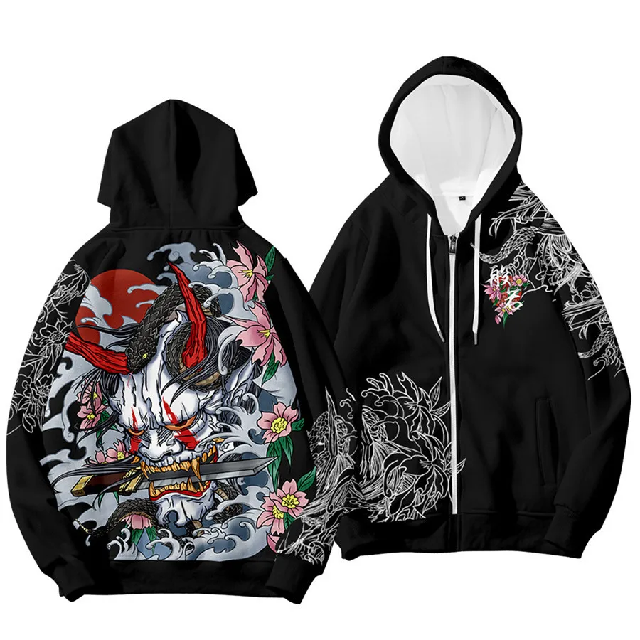 Coats Japanese Style Fashion Plum Blossom Crane 3D Print Men's Hoodies Boys Sweatshirt Long Sleeve Zipper Hoodie Brand Clothing