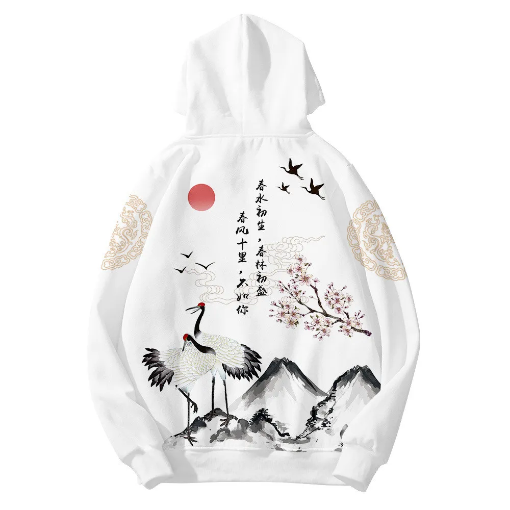 Coats Japanese Style Fashion Plum Blossom Crane 3D Print Men's Hoodies Boys Sweatshirt Long Sleeve Zipper Hoodie Brand Clothing