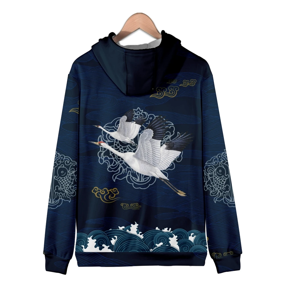 Coats Japanese Style Fashion Plum Blossom Crane 3D Print Men's Hoodies Boys Sweatshirt Long Sleeve Zipper Hoodie Brand Clothing