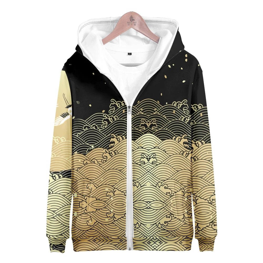Coats Japanese Style Fashion Plum Blossom Crane 3D Print Men's Hoodies Boys Sweatshirt Long Sleeve Zipper Hoodie Brand Clothing
