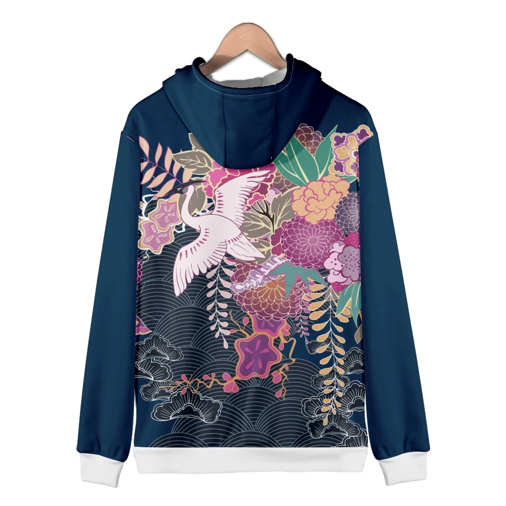 Coats Japanese Style Fashion Plum Blossom Crane 3D Print Men's Hoodies Boys Sweatshirt Long Sleeve Zipper Hoodie Brand Clothing