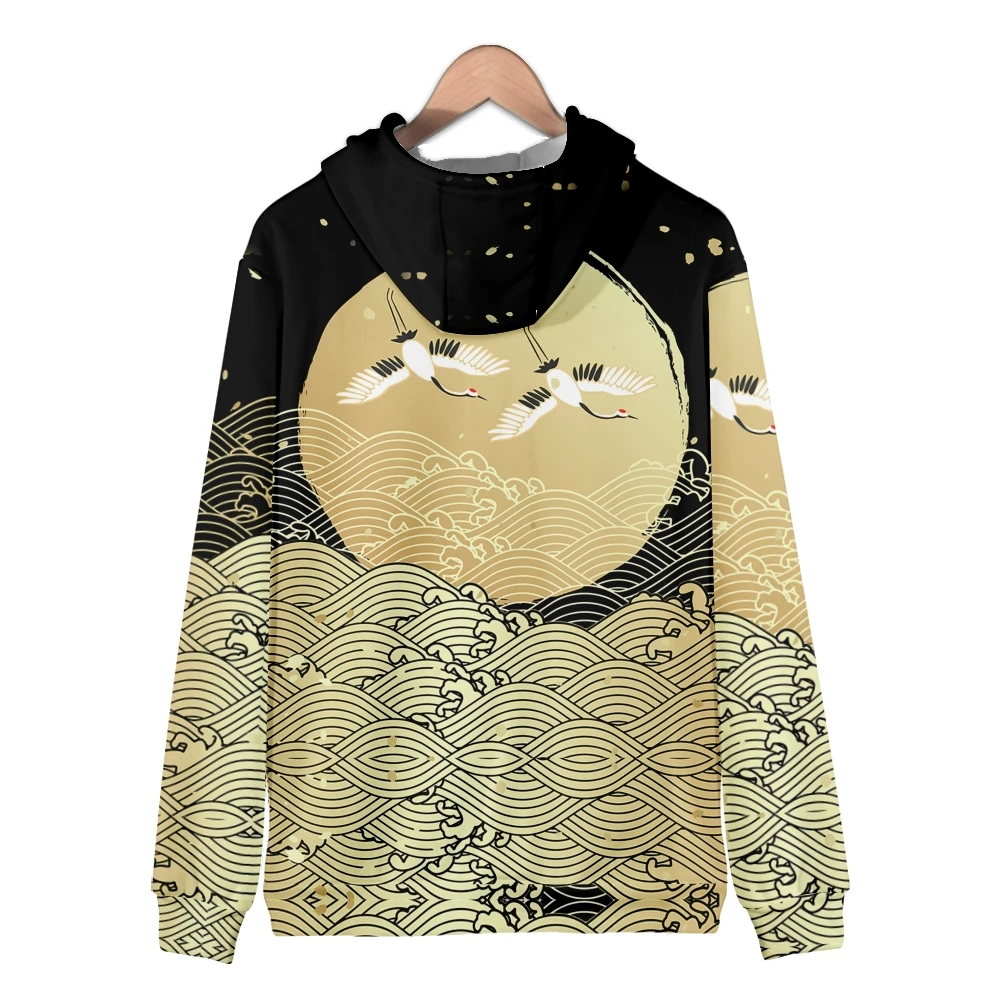 Coats Japanese Style Fashion Plum Blossom Crane 3D Print Men's Hoodies Boys Sweatshirt Long Sleeve Zipper Hoodie Brand Clothing