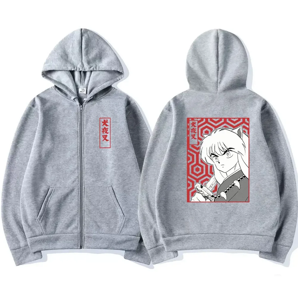 Anime Demon Inuyasha Zip Up Hoodie Sesshoumaru Higurashi Kagome Men's Women's Hoodies Zipper Oversized Casual Sweatshirt Jackets