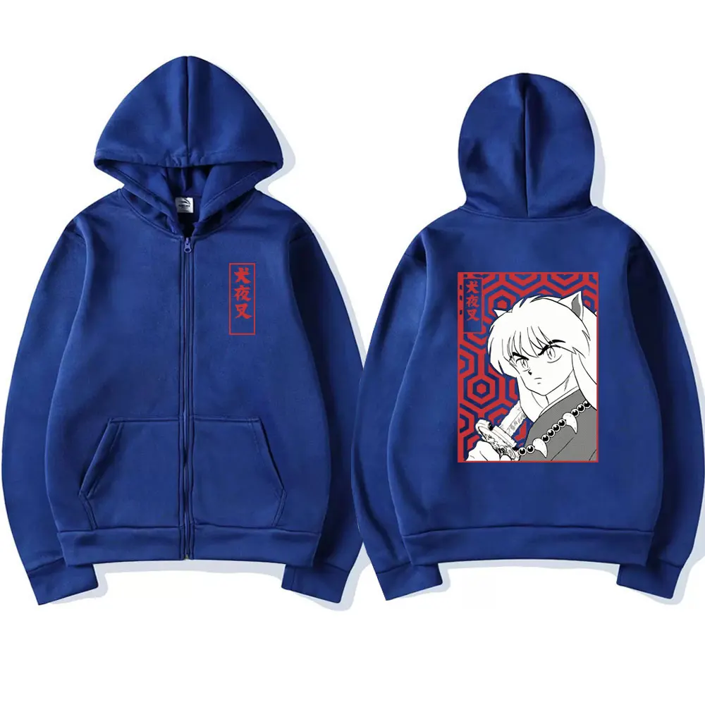 Anime Demon Inuyasha Zip Up Hoodie Sesshoumaru Higurashi Kagome Men's Women's Hoodies Zipper Oversized Casual Sweatshirt Jackets