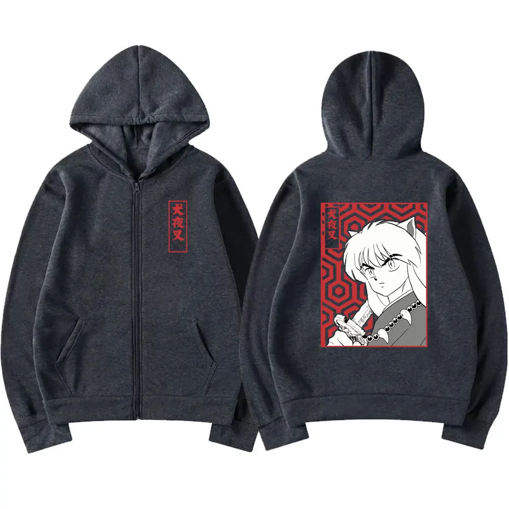 Anime Demon Inuyasha Zip Up Hoodie Sesshoumaru Higurashi Kagome Men's Women's Hoodies Zipper Oversized Casual Sweatshirt Jackets