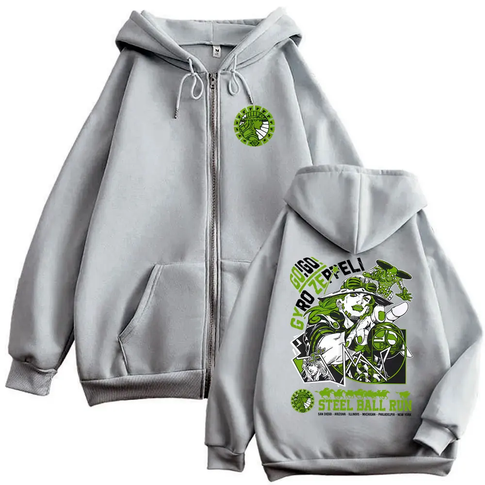 Anime JoJo's Bizarre Adventure Jolyne Jotaro Graphic Zipper Hoodie Men Women Manga Fashion Vintage Oversized Zip Up Jacket Coat