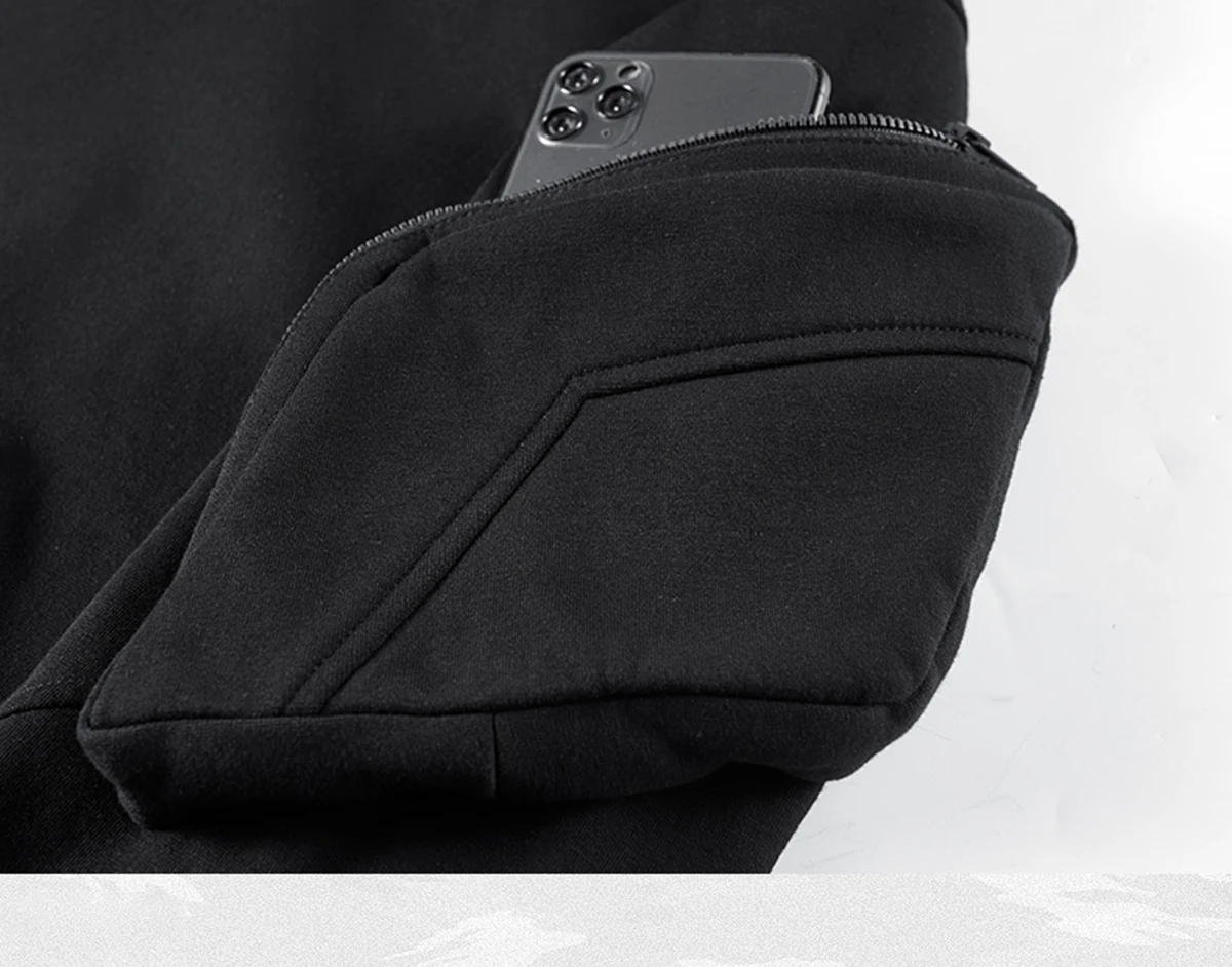 Streetwear Hoodies Harajuku Y2K Hip Hop Sweatshirts High Neck Mask Windproof Pullovers Dark Black Techwear Cargo Tops
