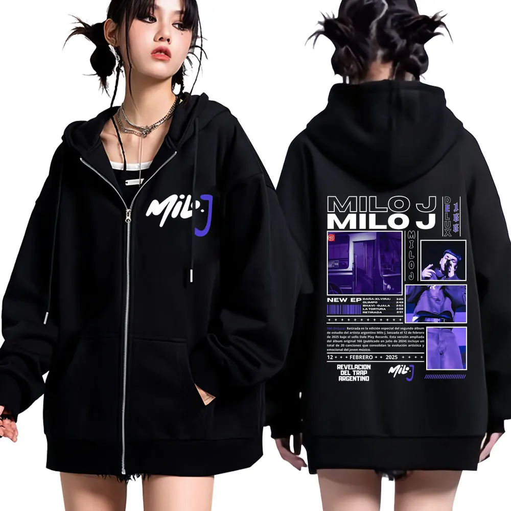Rapper Milo J 166 Album 2025 Tour Merch Zipper Hoodie Men Women Fashion Loose Sweatshirt Long-sleeved High Quality Zip Up Jacket