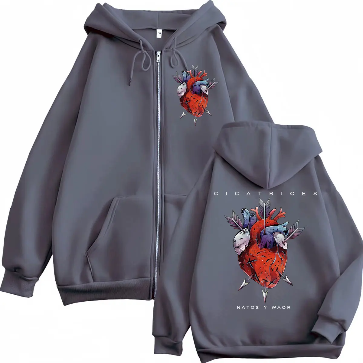 Rap Band Natos Y Waor Cicatrices Album Graphic Zipper Hoodies Hip Hop Fashion Zip Up Sweatshirts Men Women Oversized Pullovers