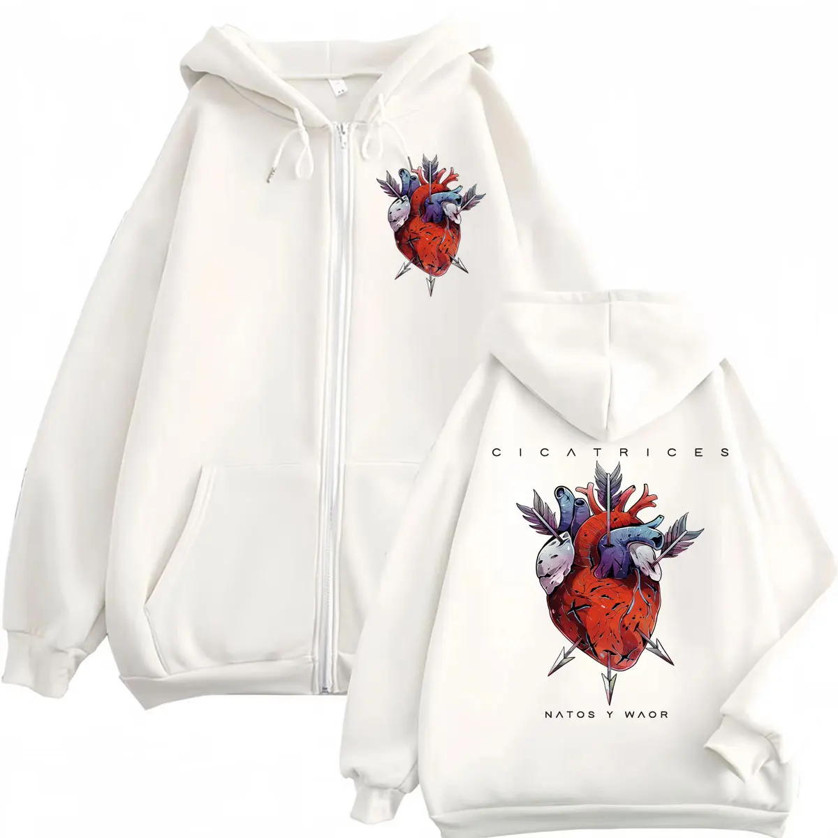 Rap Band Natos Y Waor Cicatrices Album Graphic Zipper Hoodies Hip Hop Fashion Zip Up Sweatshirts Men Women Oversized Pullovers