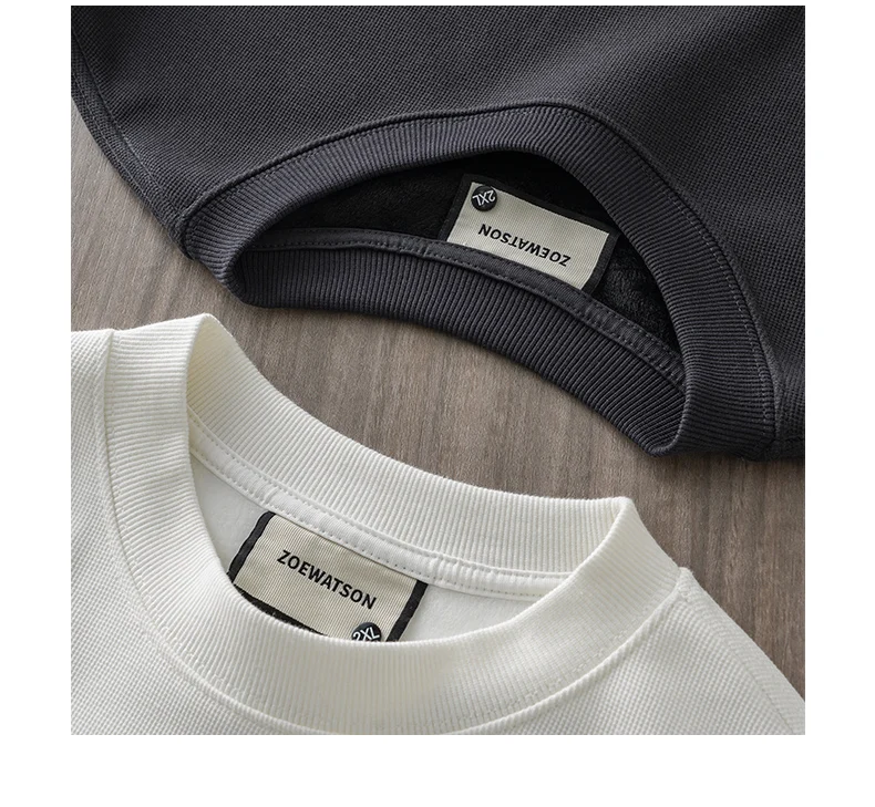 DUKEEN 400G Heavyweight Fleece-Lined Men's Sweatshirts Autumn and Winter Waffle Fabric Crew Neck Long Sleeve Warm Undershirts