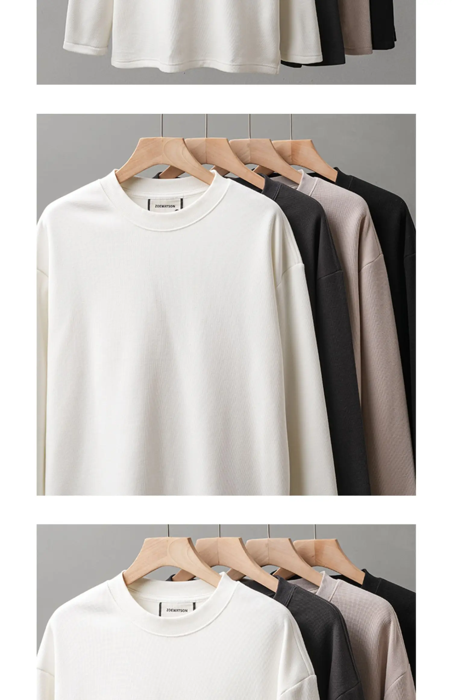 DUKEEN 400G Heavyweight Fleece-Lined Men's Sweatshirts Autumn and Winter Waffle Fabric Crew Neck Long Sleeve Warm Undershirts