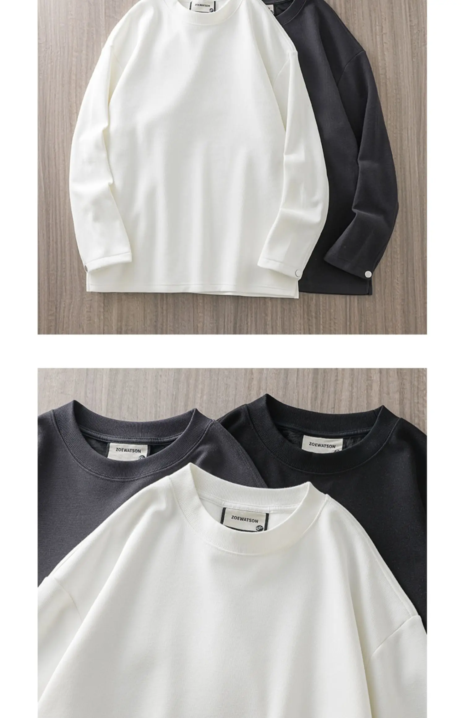 DUKEEN 400G Heavyweight Fleece-Lined Men's Sweatshirts Autumn and Winter Waffle Fabric Crew Neck Long Sleeve Warm Undershirts