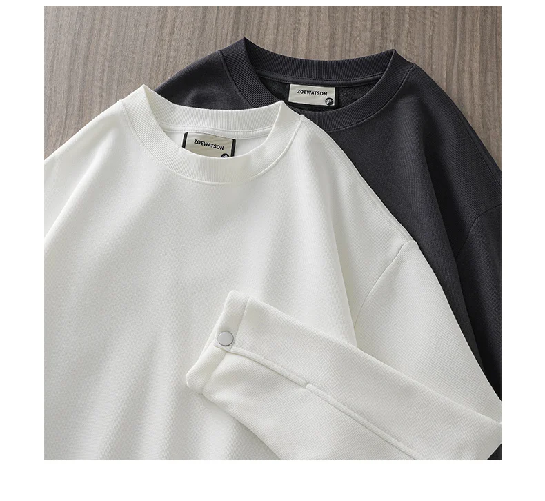 DUKEEN 400G Heavyweight Fleece-Lined Men's Sweatshirts Autumn and Winter Waffle Fabric Crew Neck Long Sleeve Warm Undershirts