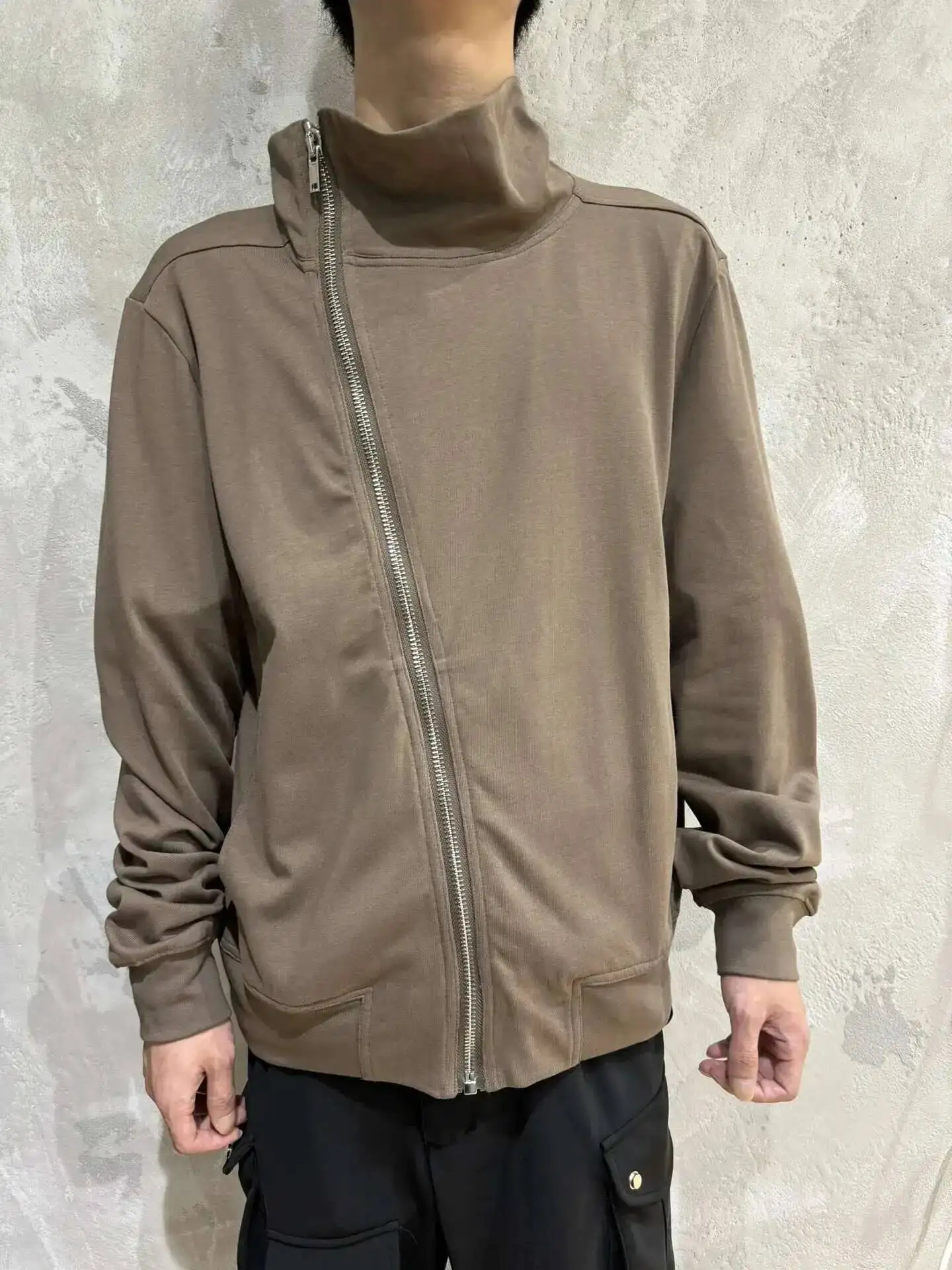PFNW Darkwear High Quality Minimalist Outerwear Slant Zipper Turtleneck Cardigan Sweatshirt Jacket Men 2026 Spring New 28W5603