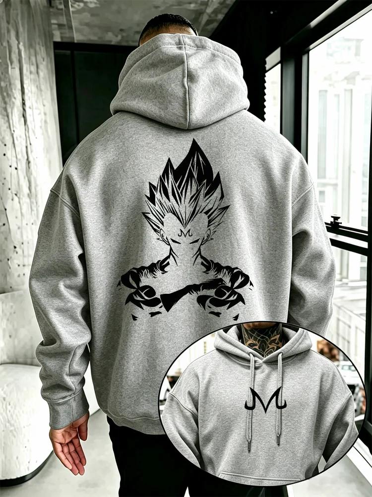 Bandai Dragon Ball Super Men's Hoodie Majin Vegeta Fleece Sweatshirt High Quality Warm Men's Hooded Pullover for Autumn Winter