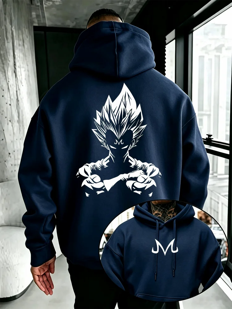 Bandai Dragon Ball Super Men's Hoodie Majin Vegeta Fleece Sweatshirt High Quality Warm Men's Hooded Pullover for Autumn Winter