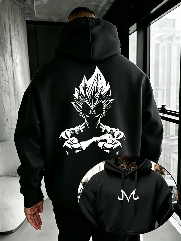 Bandai Dragon Ball Super Men's Hoodie Majin Vegeta Fleece Sweatshirt High Quality Warm Men's Hooded Pullover for Autumn Winter