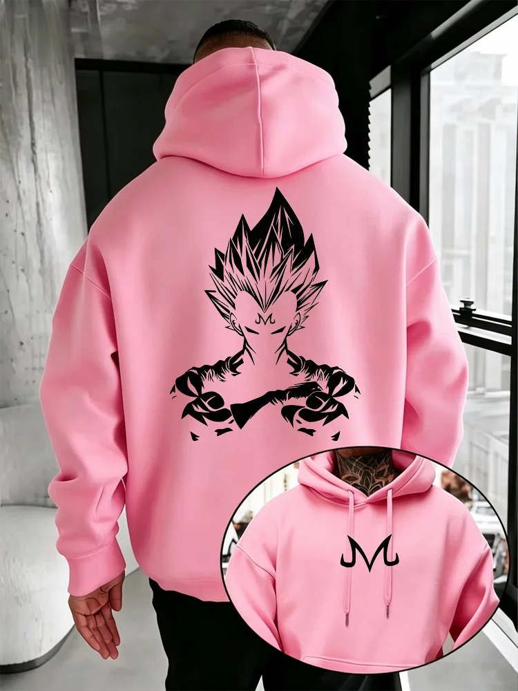 Bandai Dragon Ball Super Men's Hoodie Majin Vegeta Fleece Sweatshirt High Quality Warm Men's Hooded Pullover for Autumn Winter