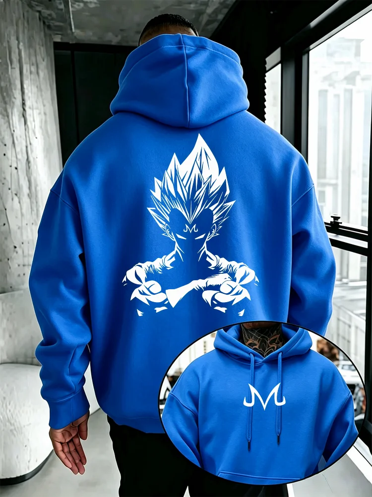 Bandai Dragon Ball Super Men's Hoodie Majin Vegeta Fleece Sweatshirt High Quality Warm Men's Hooded Pullover for Autumn Winter