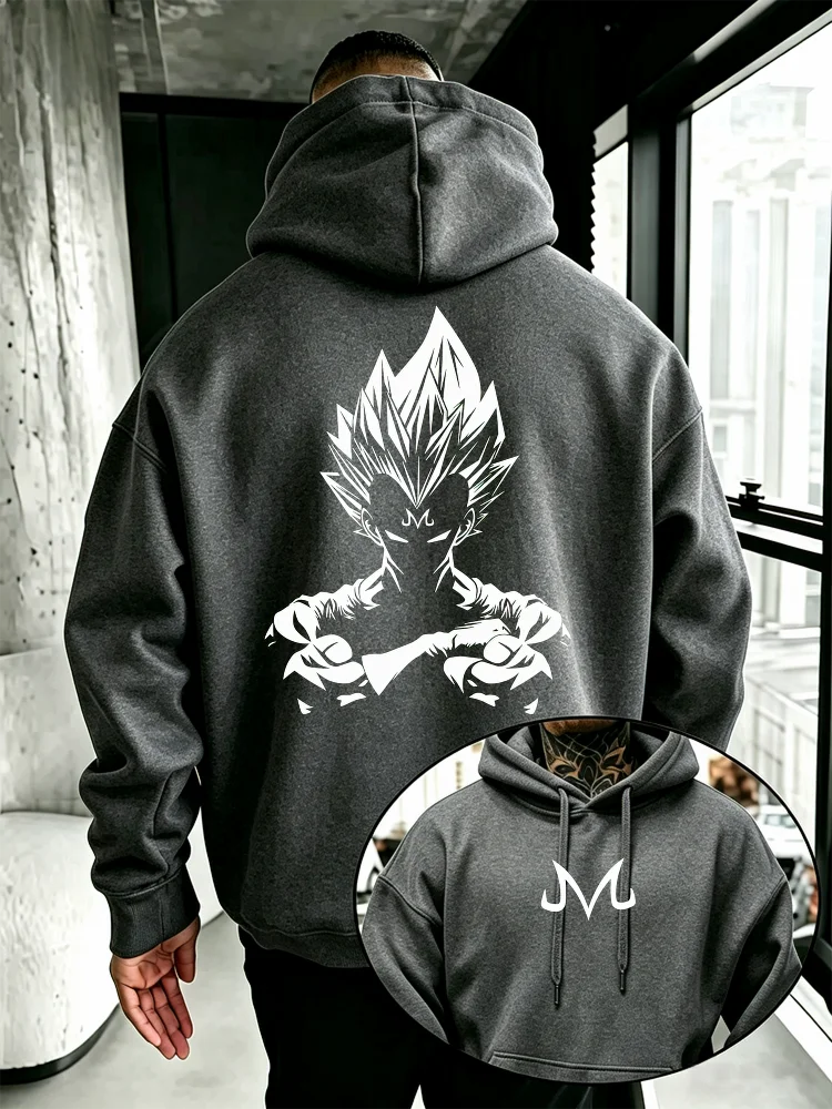 Bandai Dragon Ball Super Men's Hoodie Majin Vegeta Fleece Sweatshirt High Quality Warm Men's Hooded Pullover for Autumn Winter
