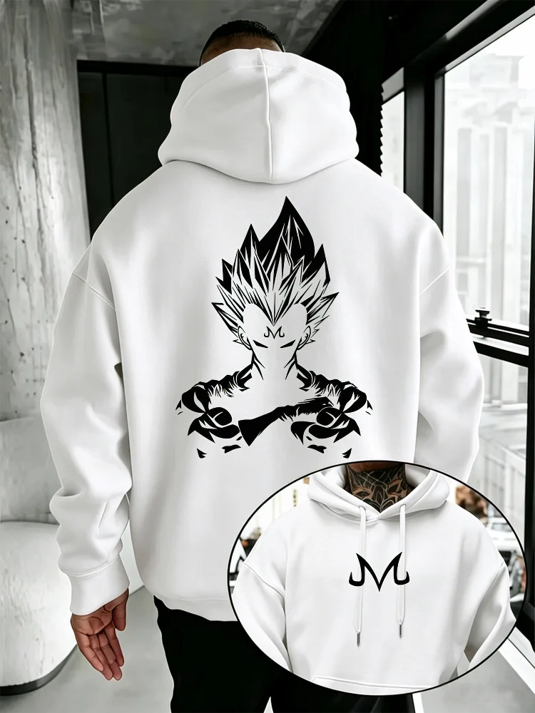 Bandai Dragon Ball Super Men's Hoodie Majin Vegeta Fleece Sweatshirt High Quality Warm Men's Hooded Pullover for Autumn Winter