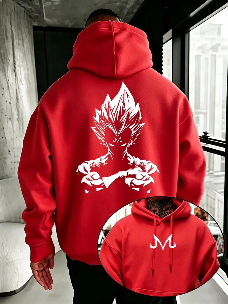Bandai Dragon Ball Super Men's Hoodie Majin Vegeta Fleece Sweatshirt High Quality Warm Men's Hooded Pullover for Autumn Winter