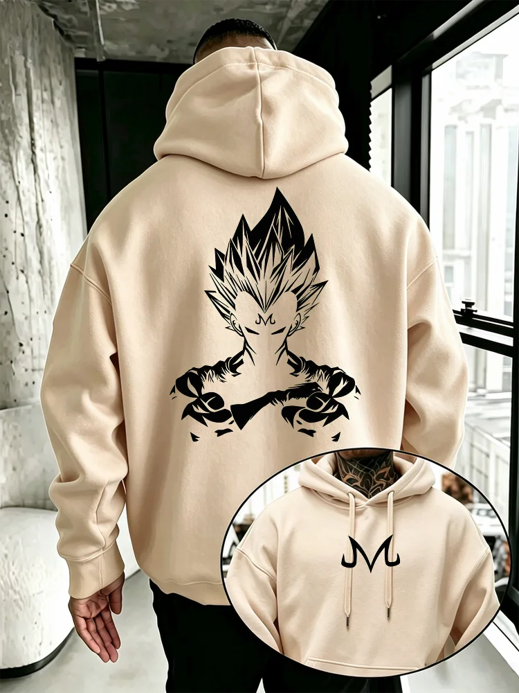 Bandai Dragon Ball Super Men's Hoodie Majin Vegeta Fleece Sweatshirt High Quality Warm Men's Hooded Pullover for Autumn Winter