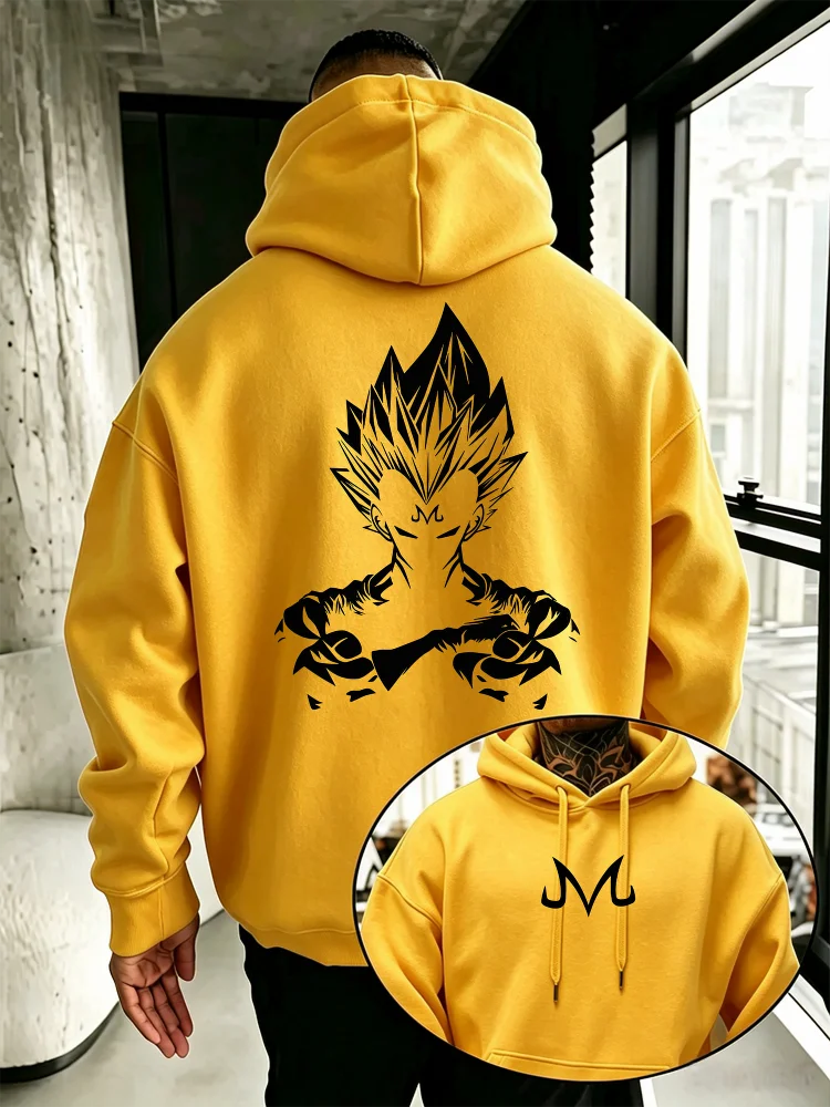 Bandai Dragon Ball Super Men's Hoodie Majin Vegeta Fleece Sweatshirt High Quality Warm Men's Hooded Pullover for Autumn Winter