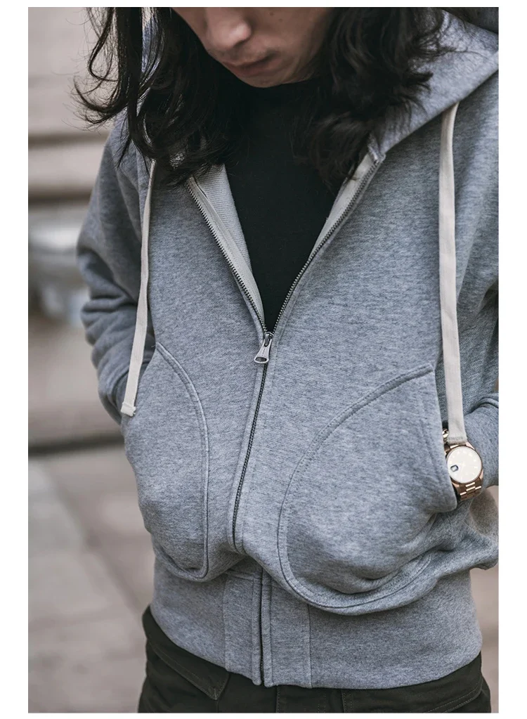 Non Stock Men's Zip Up Hooded Sweatshirt Heavyweight Solid Color Hoodies Thick