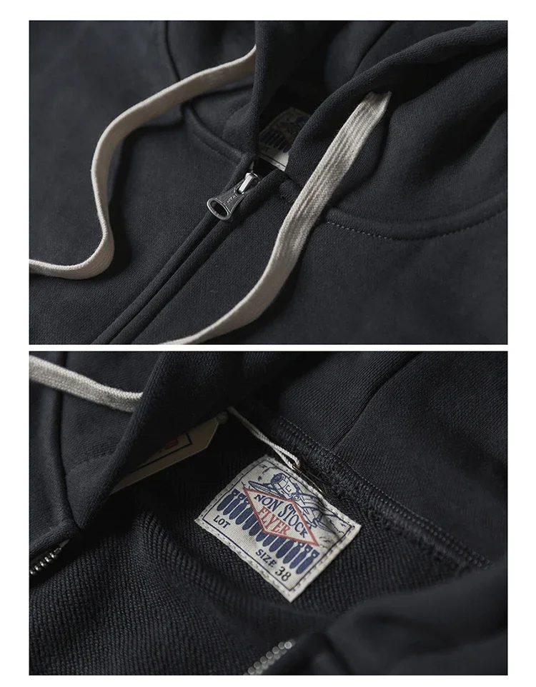 Non Stock Men's Zip Up Hooded Sweatshirt Heavyweight Solid Color Hoodies Thick