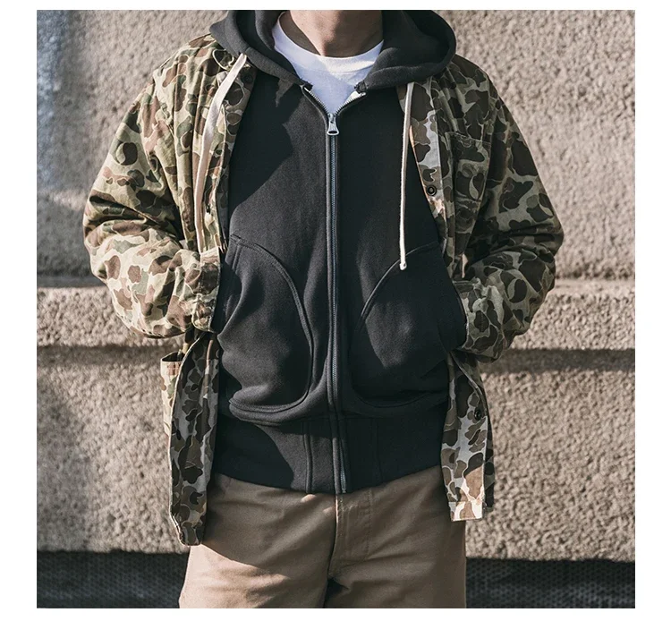 Non Stock Men's Zip Up Hooded Sweatshirt Heavyweight Solid Color Hoodies Thick