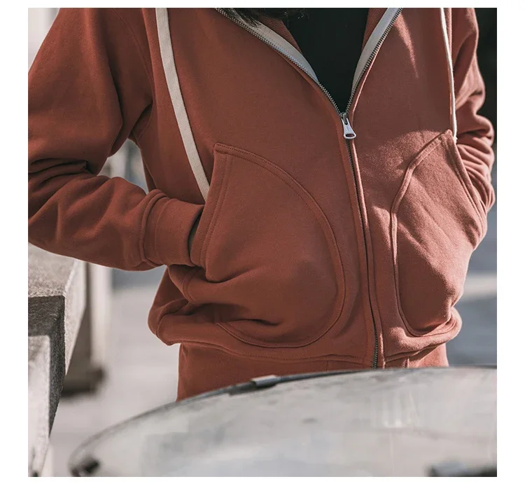 Non Stock Men's Zip Up Hooded Sweatshirt Heavyweight Solid Color Hoodies Thick