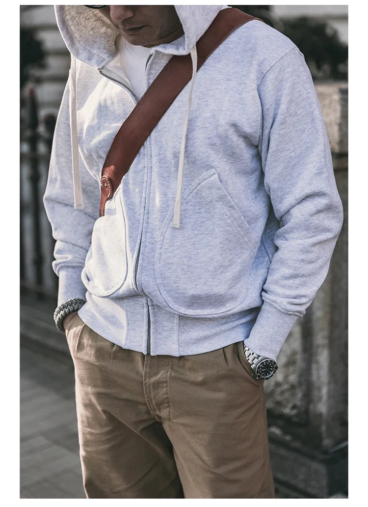 Non Stock Men's Zip Up Hooded Sweatshirt Heavyweight Solid Color Hoodies Thick