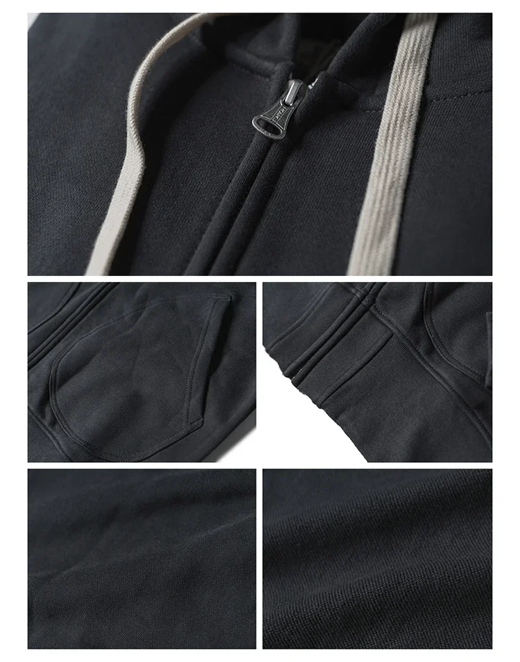 Non Stock Men's Zip Up Hooded Sweatshirt Heavyweight Solid Color Hoodies Thick