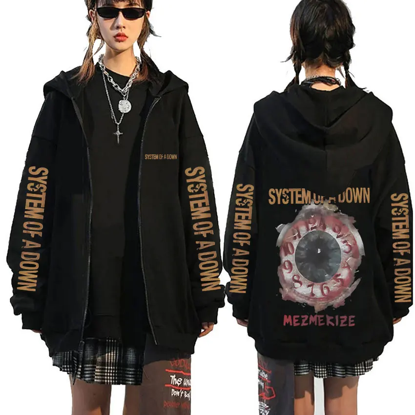 System of A Down Mezmerize Zipper Hoodie Men Women Gothic Rock Oversized Zip Up Jacket Men's 90s Alternative Metal Streetwear