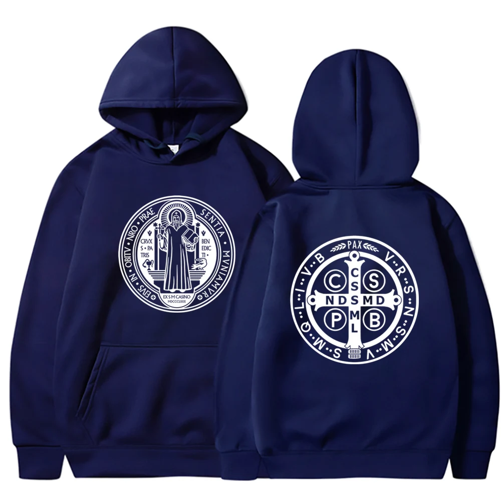 The Saint Benedict Medal Catholic Hoodie Funny Sweatshirt Men Hoodies Pullover Hip Hop Streetwear DY-177