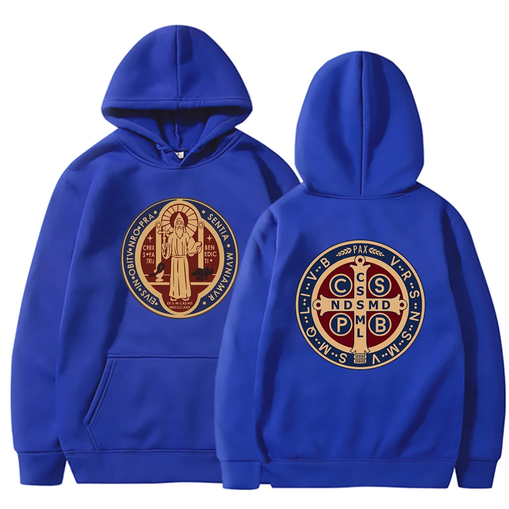 The Saint Benedict Medal Catholic Hoodie Funny Sweatshirt Men Hoodies Pullover Hip Hop Streetwear DY-177