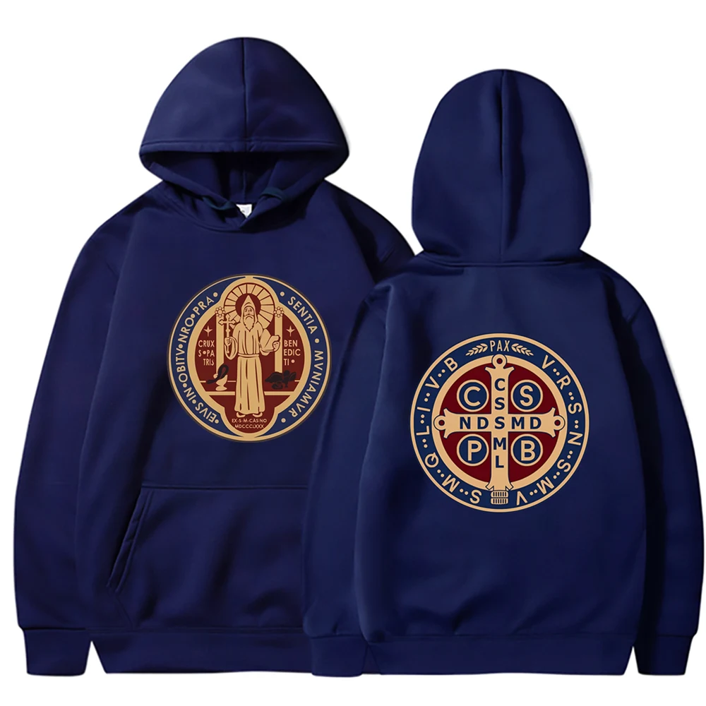 The Saint Benedict Medal Catholic Hoodie Funny Sweatshirt Men Hoodies Pullover Hip Hop Streetwear DY-177