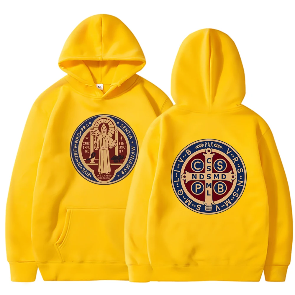 The Saint Benedict Medal Catholic Hoodie Funny Sweatshirt Men Hoodies Pullover Hip Hop Streetwear DY-177