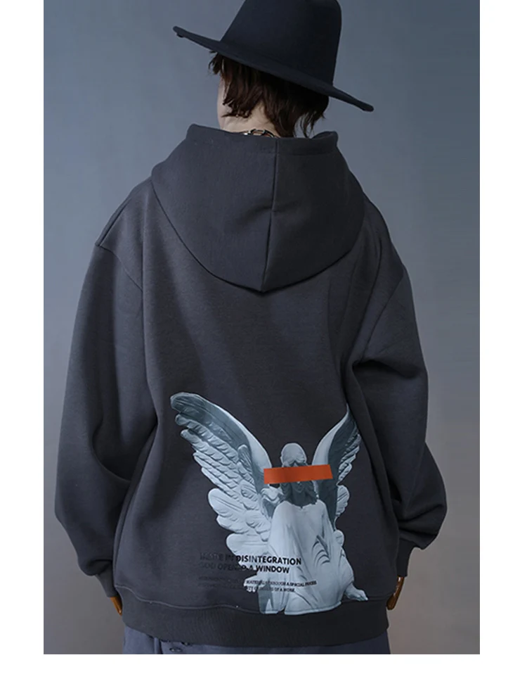 Mens 2025 Hip Hop Streetwear Harajuku Pullover Angel God Printed Hoodie Pocket Cotton Fleece Pullover Grey Hooded Sweatshirt