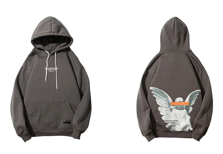 Mens 2025 Hip Hop Streetwear Harajuku Pullover Angel God Printed Hoodie Pocket Cotton Fleece Pullover Grey Hooded Sweatshirt