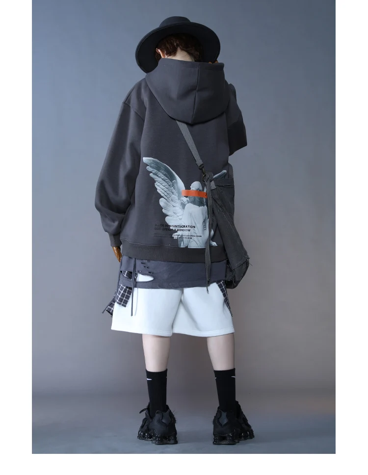 Mens 2025 Hip Hop Streetwear Harajuku Pullover Angel God Printed Hoodie Pocket Cotton Fleece Pullover Grey Hooded Sweatshirt