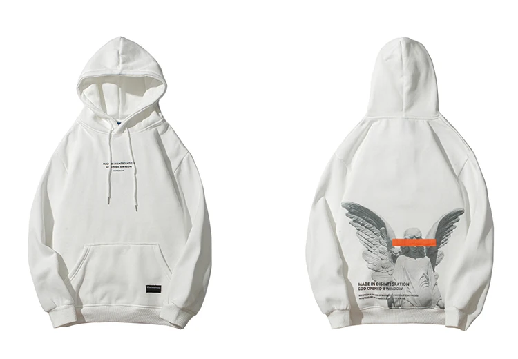 Mens 2025 Hip Hop Streetwear Harajuku Pullover Angel God Printed Hoodie Pocket Cotton Fleece Pullover Grey Hooded Sweatshirt