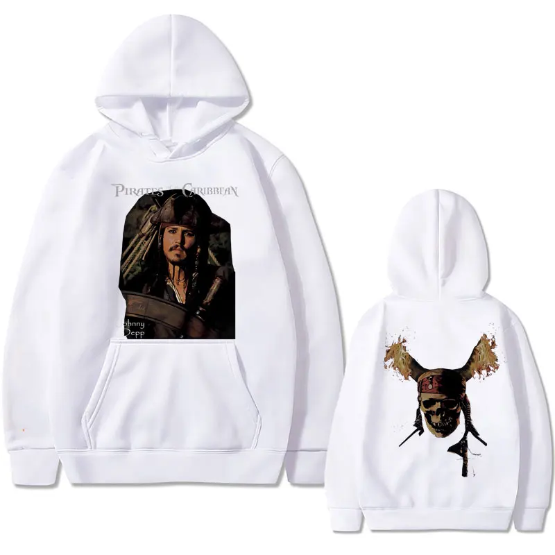 Vintage Pirates of The Caribbean Skeleton Print Hoodie Johnny Depp Graphic Hoodies Men Women Casual Loose Oversized Sweatshirts