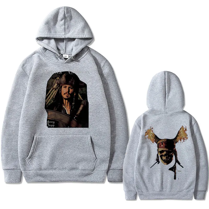 Vintage Pirates of The Caribbean Skeleton Print Hoodie Johnny Depp Graphic Hoodies Men Women Casual Loose Oversized Sweatshirts