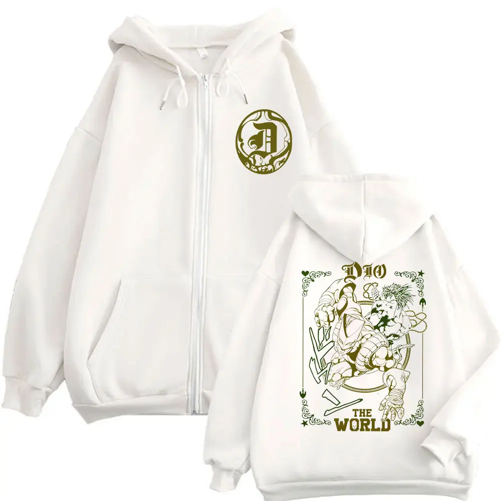 Anime Jojo's Bizarre Adventure Zipper Hoodie Jotaro Kujo Pullover Dio Giorno Zip Up Jacket Men Women Casual Fleece Hoodies Coat