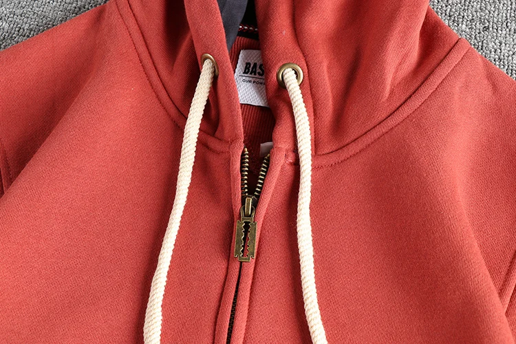Autumn Winter New American Retro 320G Long Sleeve O-neck Thick Velvet Hooded Hoodies Men's Solid Color Cardigan Casual Sportwear