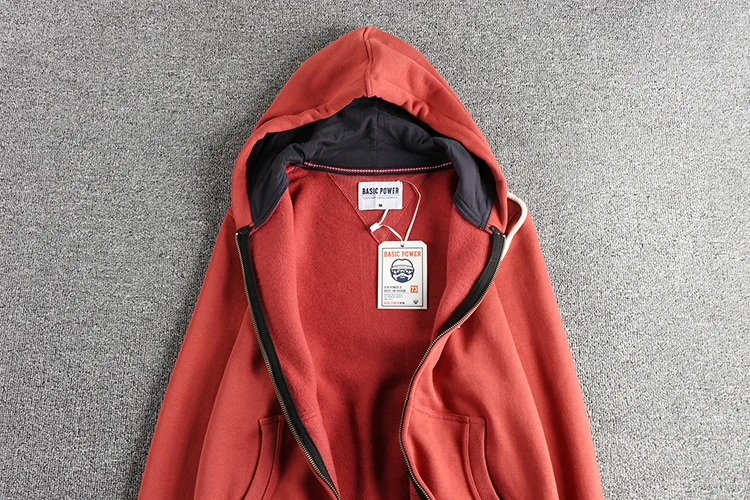 Autumn Winter New American Retro 320G Long Sleeve O-neck Thick Velvet Hooded Hoodies Men's Solid Color Cardigan Casual Sportwear
