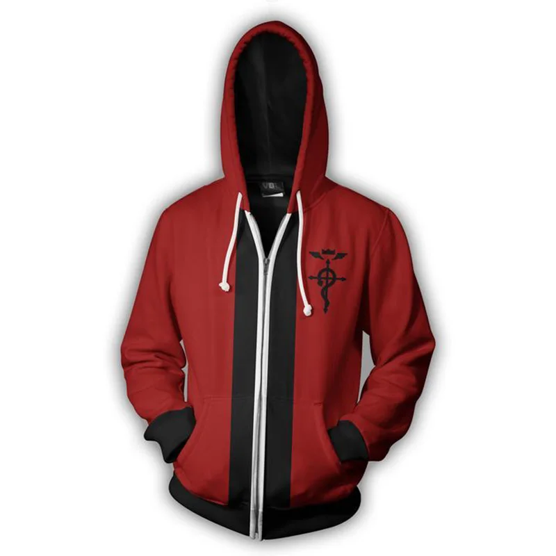 Fullmetal Alchemist 3D Hoodie Sweatshirts Anime Fullmetal Alchemist Cosplay Men Hoodie Casual Coat Tops Outerwear Coat Outfit